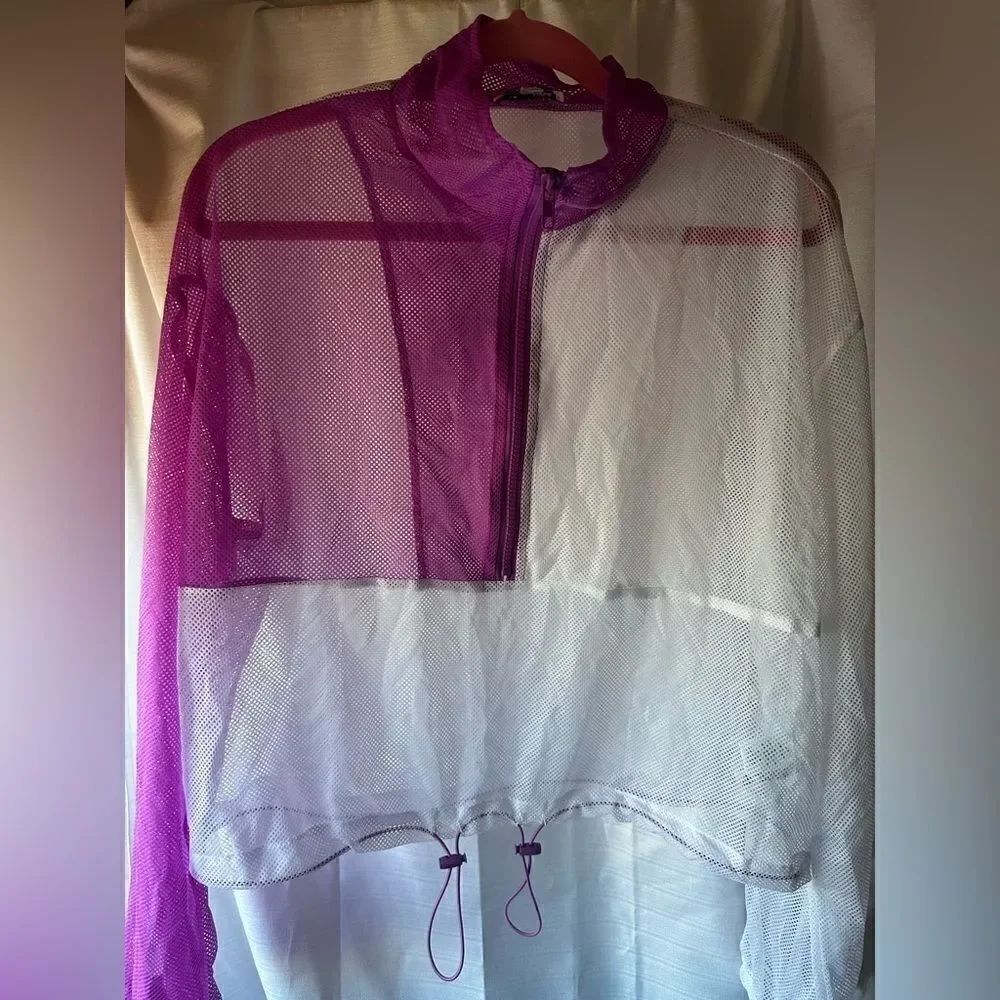 FASHION Nova mesh jacket colorblock 1/2 purple/white sz XL